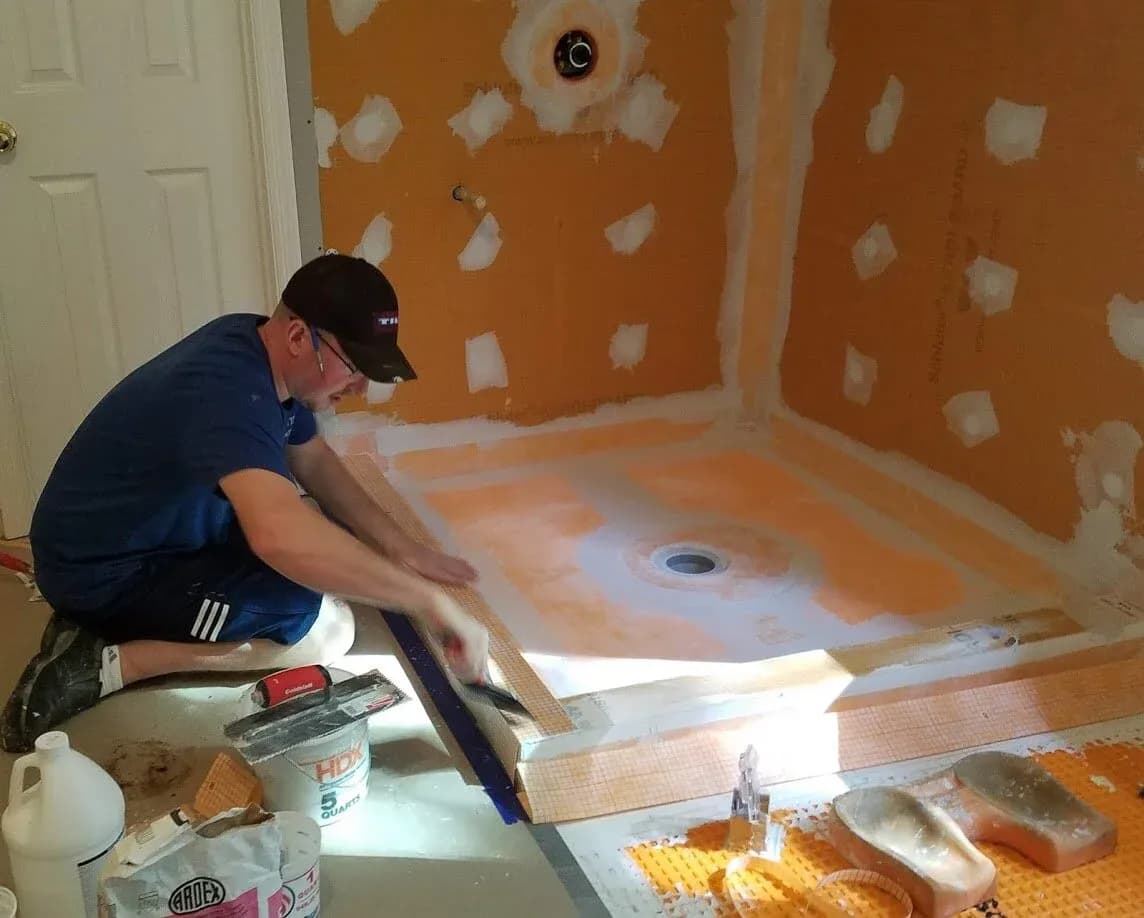 The 2” foam gets a waterproof membrane installed on top it with a water proof thin set called Ardex 8+9.