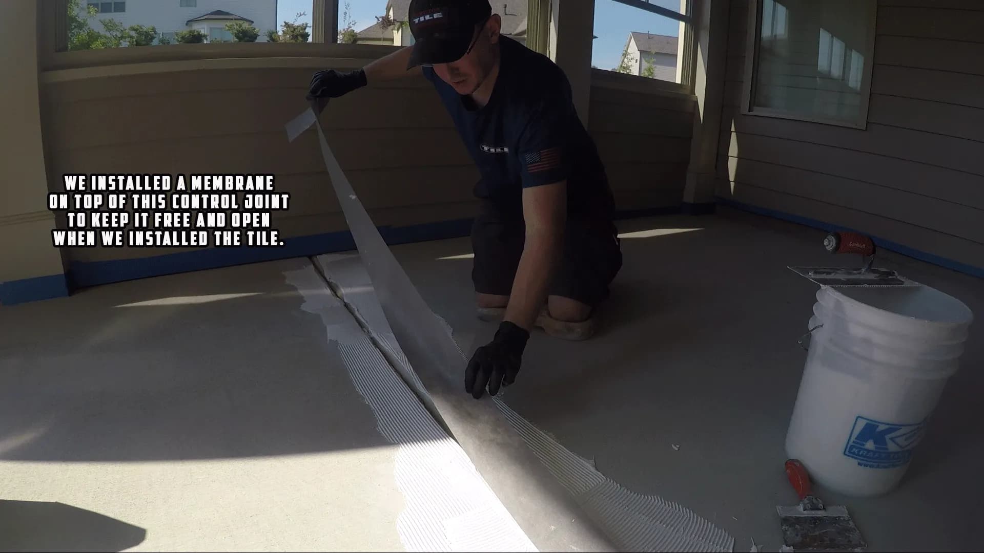 We installed a membrane on top of this control joint to keep it free and open when we installed the tile.