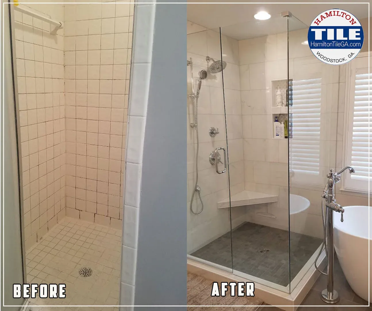 Before and after of the Bostardi bathroom renovation in Woodstock, GA