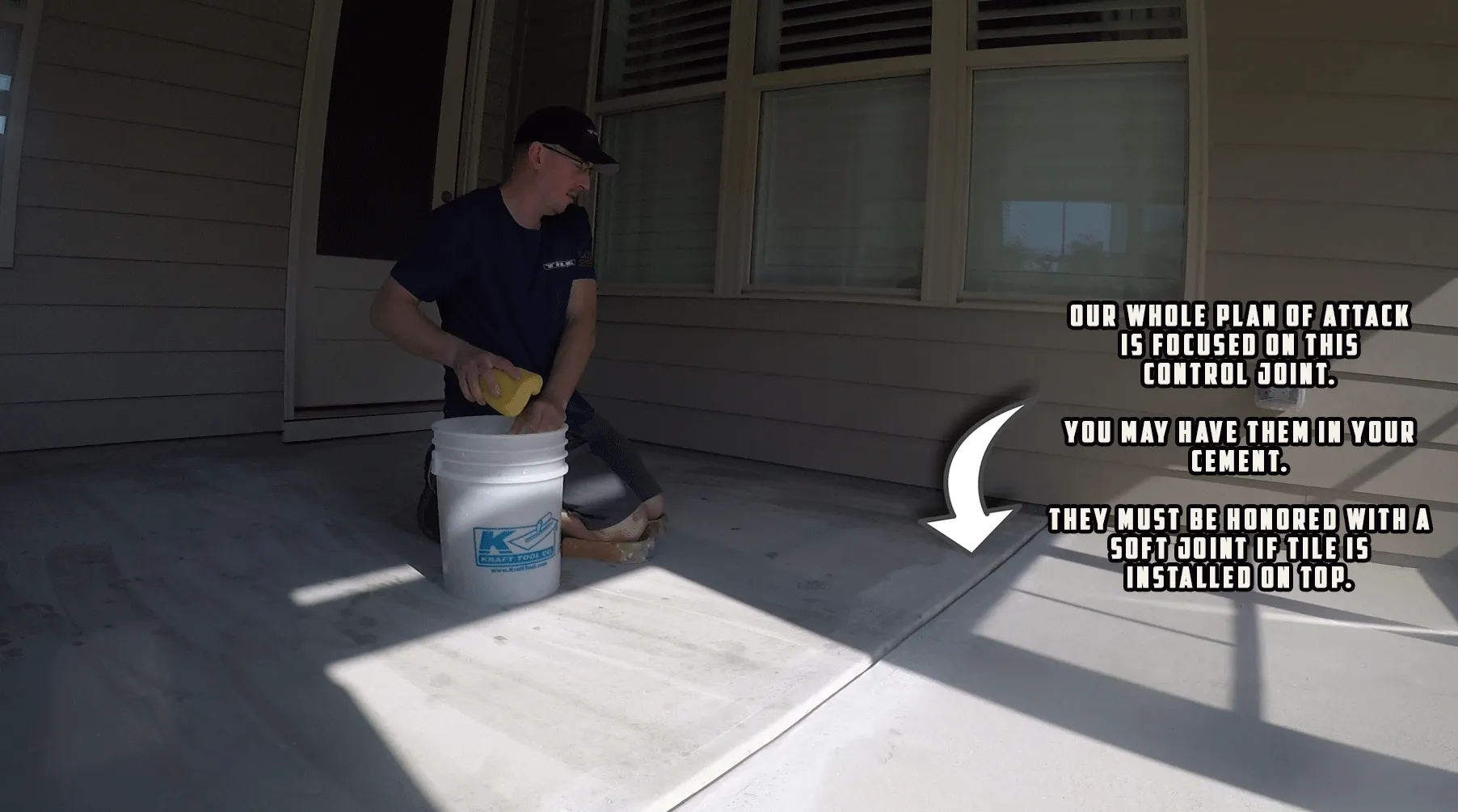 Our whole plan of attack is focused on this control joint. These joints allow the cement slabs to move independently. You may have them in your cement. They must be honored with a soft joint if tile is installed on top. Not having a soft joint on to…
